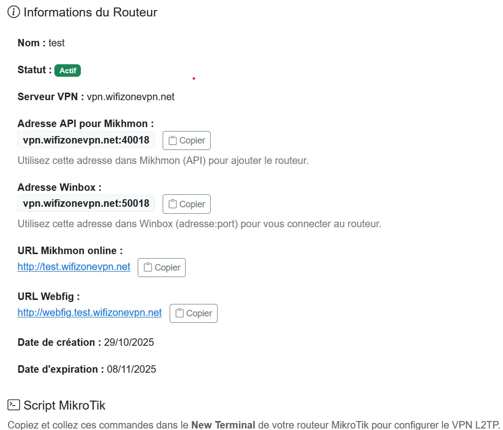 Page confirmation WiFiZoneVPN - URLs, ports, script