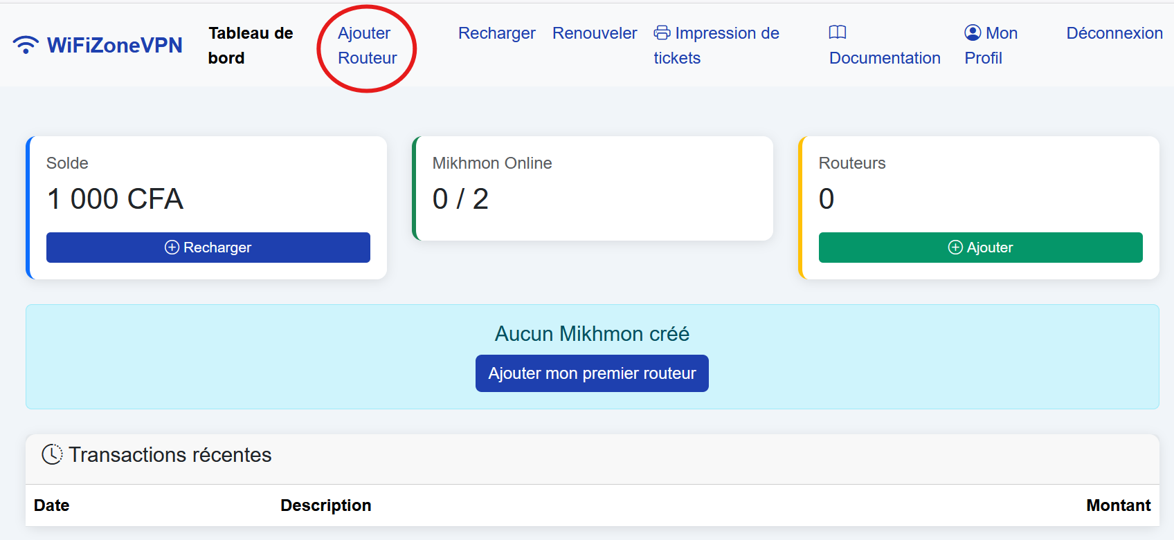 Bouton Ajouter routeur dans le dashboard