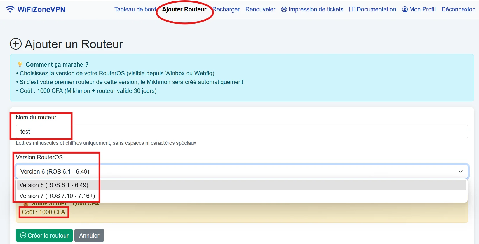 Champ nom Mikhmon dans WiFiZoneVPN